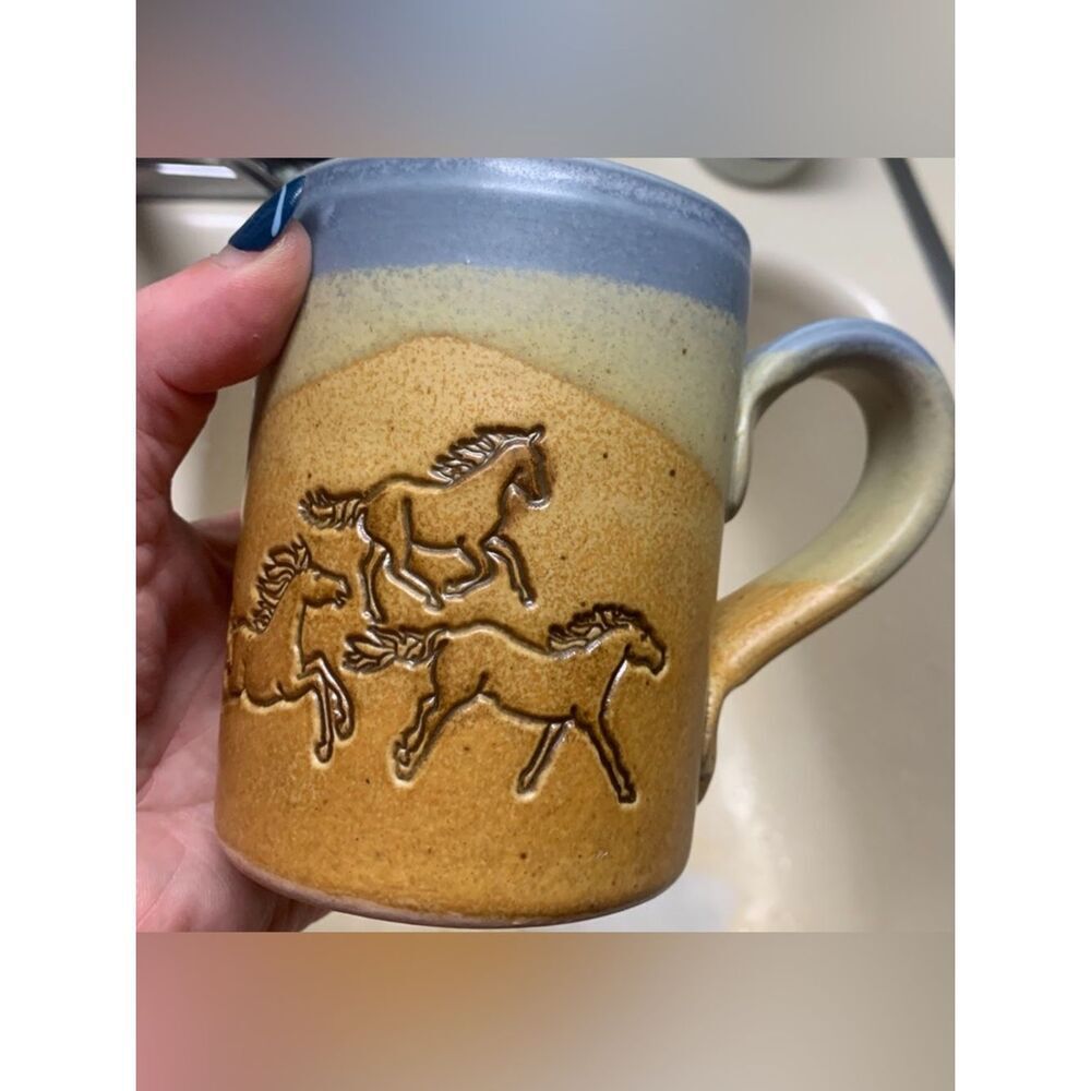 Vintage Cold Mountain Pottery Montana 2003 Horse-Embossed Ceramic Mug